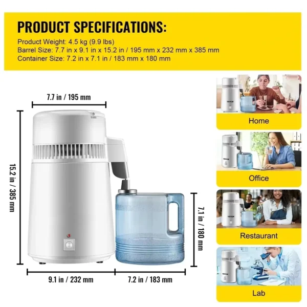 Sihao 4L Pure Water Distiller Purifier Filter Dispenser Heating Drinking Bottle Softener 304 Stainless Steel Home Appliance - Bild 6