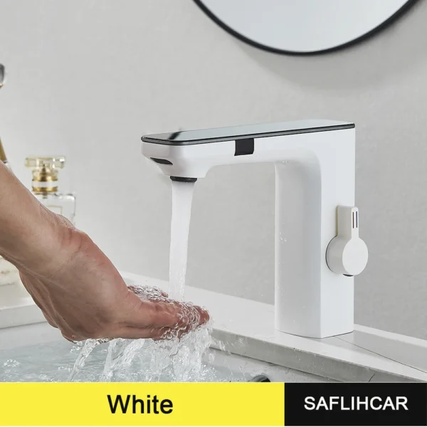 White Smart Daul Sensor Bathroom Basin Faucet Hot Cold Water Mixer Deck Mount  Bathroom Sink Faucet - Bild 7