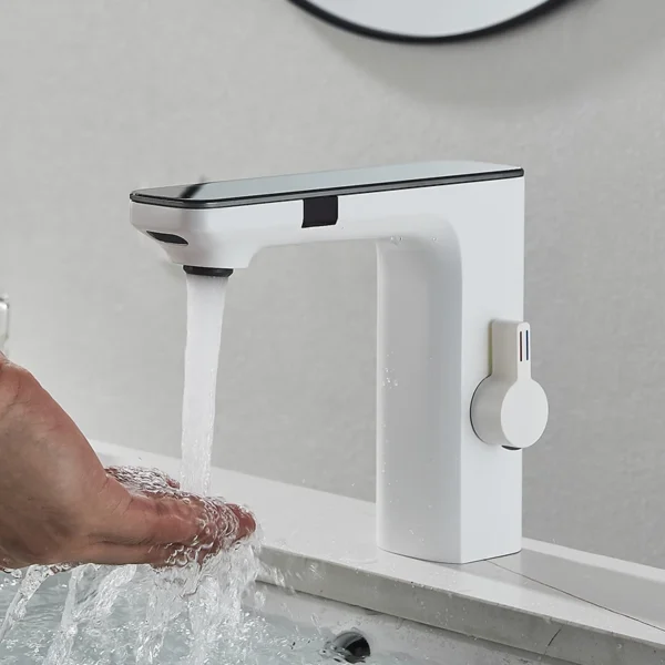 White Smart Daul Sensor Bathroom Basin Faucet Hot Cold Water Mixer Deck Mount  Bathroom Sink Faucet - Bild 4