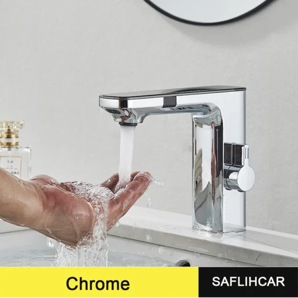 White Smart Daul Sensor Bathroom Basin Faucet Hot Cold Water Mixer Deck Mount  Bathroom Sink Faucet - Bild 8
